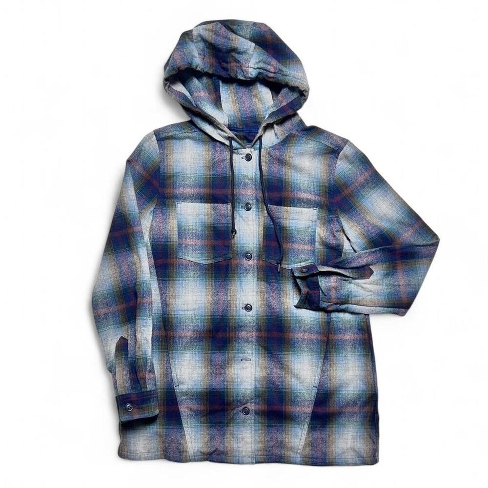 Pendleton Hooded Shirt Shadow Plaid Virgin Wool Board Shirt Womens Small